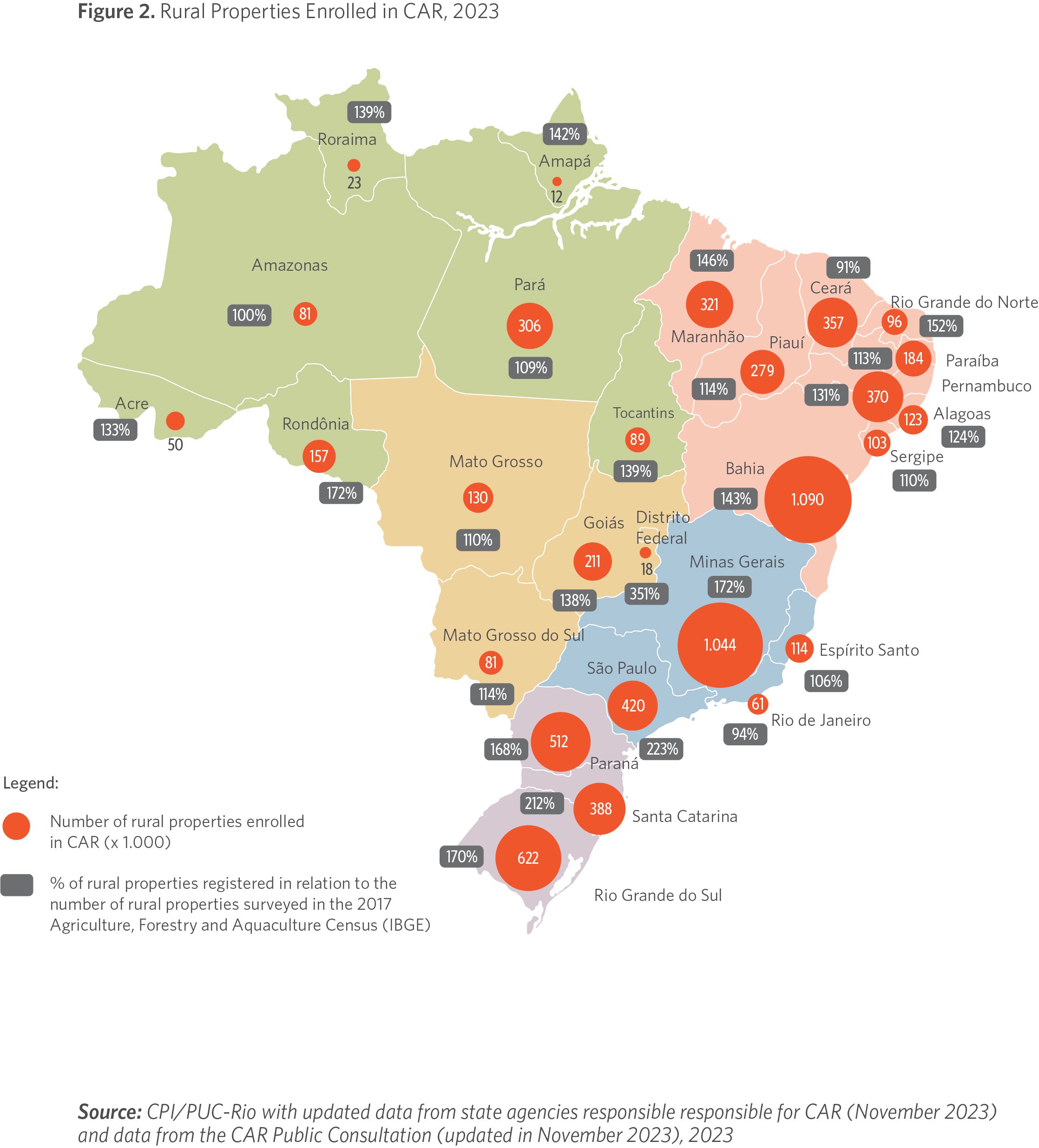 Brazil state rondonia administrative map showing Vector Image